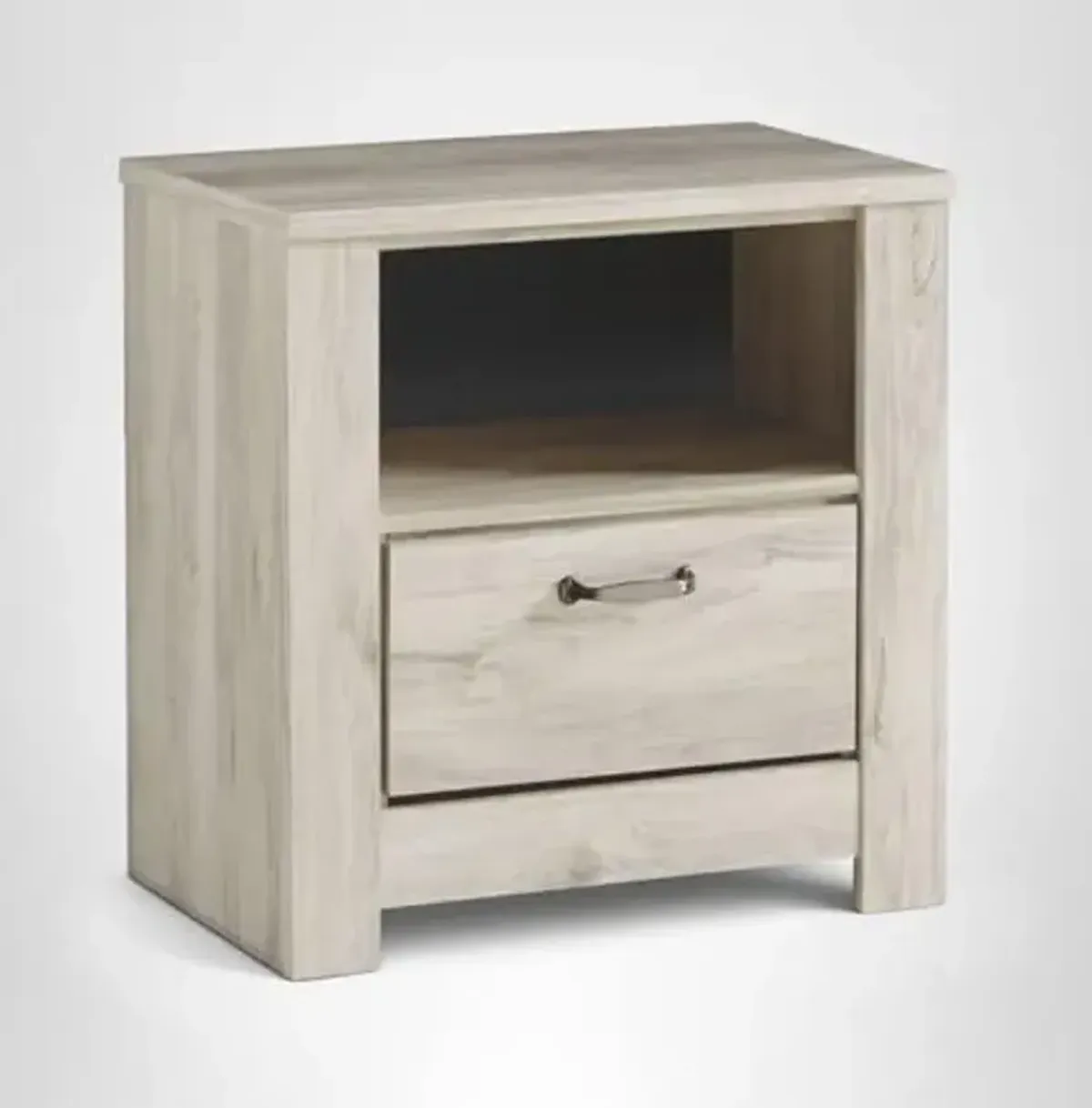 Signature Design by Ashley Bellaby Farmhouse 1 Drawer Nightstand with 1 Storage Cubby & Slim-Profile USB Charging Station, 24.61" Tall, Whitewash