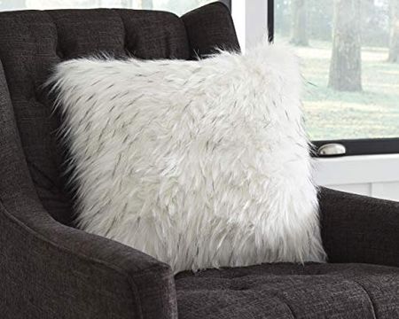 Signature Design by Ashley Calisa Faux Fur Accent Throw Pillow, 20 x 20 Inches, White