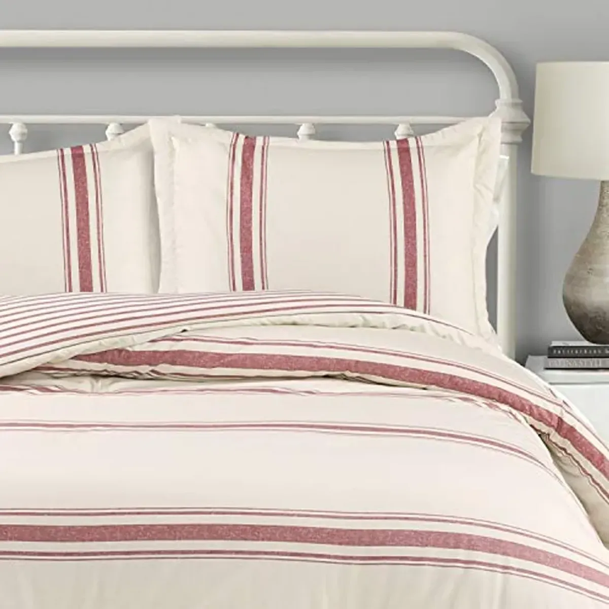 Lush Decor Comforter Farmhouse Stripe, King, Red