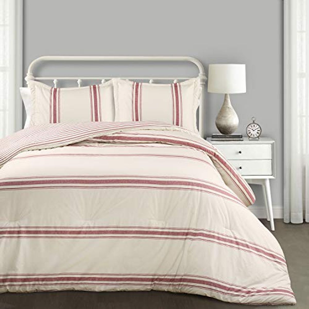 Lush Decor Comforter Farmhouse Stripe, King, Red