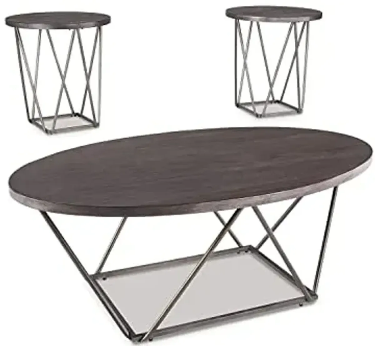 Signature Design by Ashley Neimhurst Modern 3-Piece Living Room Set, Includes Coffee Table and End Tables, Dark Brown with Metal Legs