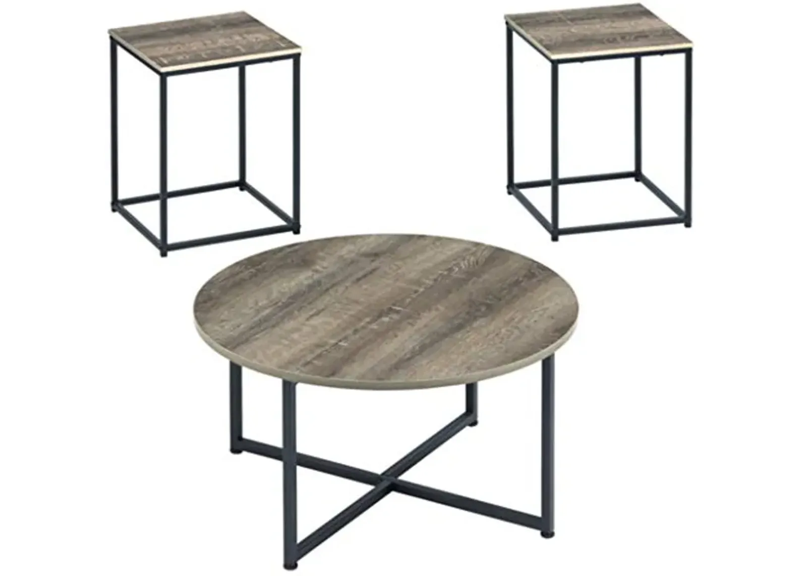 Signature Design by Ashley Wadeworth Urban Wood Grain 3-Piece Table Set, Includes 1 Coffee Table and 2 End Tables, Brown & Black (T103-213)