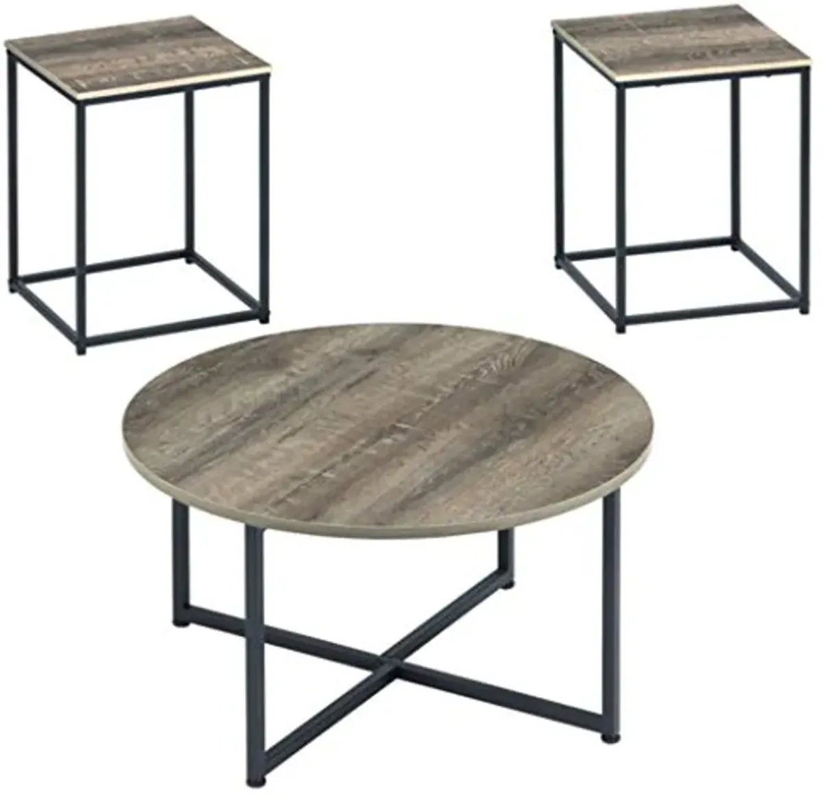 Signature Design by Ashley Wadeworth Urban Wood Grain 3-Piece Table Set, Includes 1 Coffee Table and 2 End Tables, Brown & Black