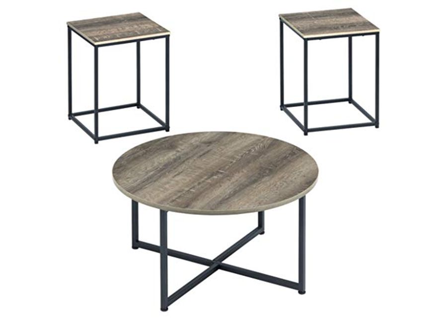 Signature Design by Ashley Wadeworth Urban Wood Grain 3-Piece Table Set, Includes 1 Coffee Table and 2 End Tables, Brown & Black