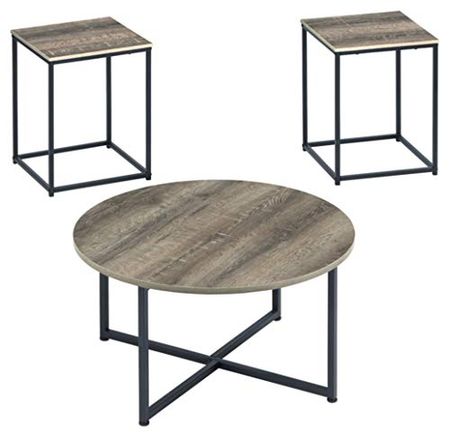 Signature Design by Ashley Wadeworth Urban Wood Grain 3-Piece Table Set, Includes 1 Coffee Table and 2 End Tables, Brown & Black