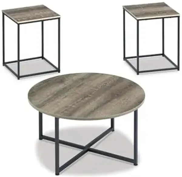 Signature Design by Ashley Wadeworth Urban Wood Grain 3-Piece Table Set, Includes 1 Coffee Table and 2 End Tables, Brown & Black