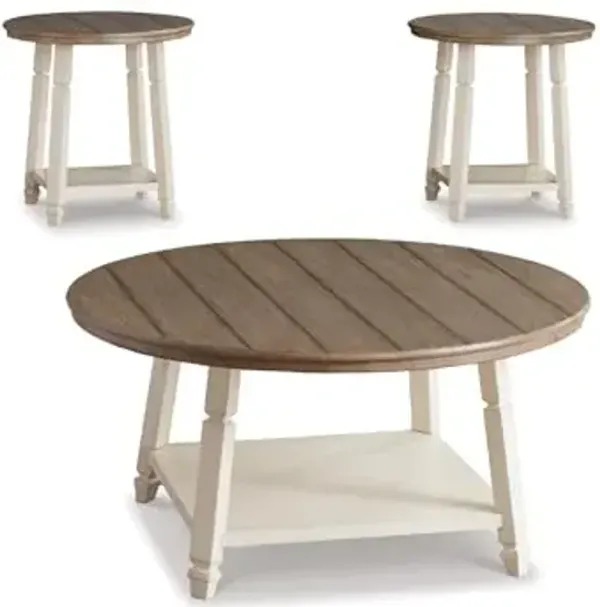 Signature Design by Ashley Bolanbrook Farmhouse 3-Piece Table Set, Includes 1 Coffee Table and 2 End Tables with Lower Shelf, Antique White & Brown