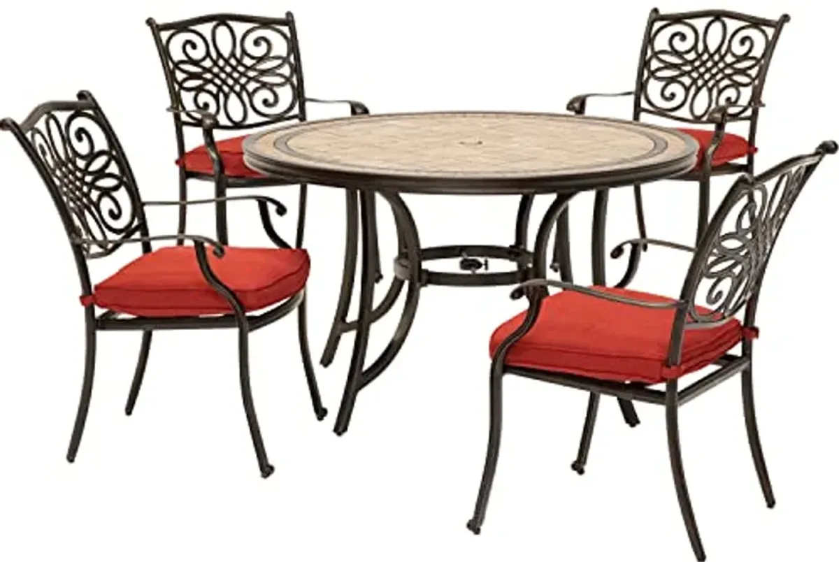 Hanover Monaco 5-Piece Dining Set Red/with 4 Cushioned Dining Chairs and 51 in. Tile-Top Table