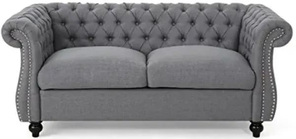 Christopher Knight Home GDFStudio Kyle Traditional Chesterfield Loveseat Sofa, Gray and Dark Brown, 61.75 x 33.75 x 27.75