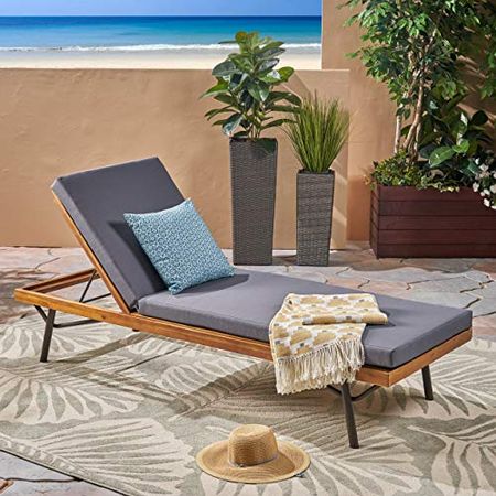 Christopher Knight Home Lilith Outdoor Chaise Lounge, Teak Finish + Rustic Metal + Dark Gray
