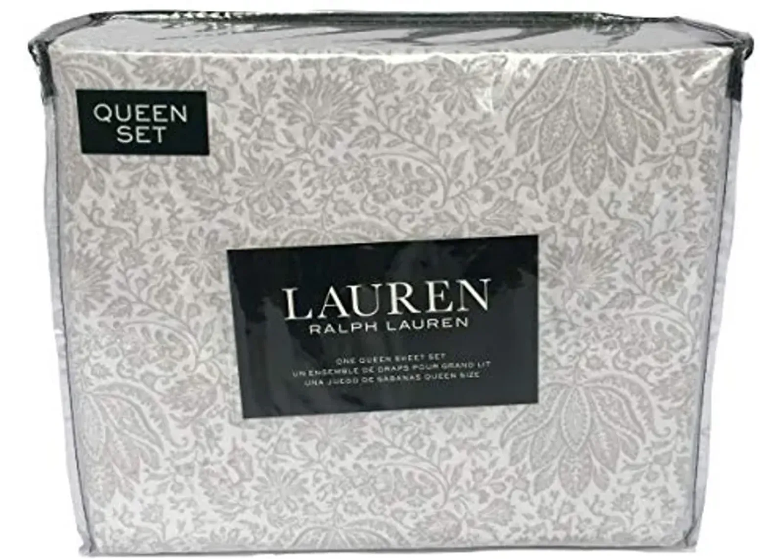 Lauren Ralph Lauren Queen Sheet Set 4 Pc Gray White Medallion Floral French Country Paisley Leaves Vines Cotton Bedding