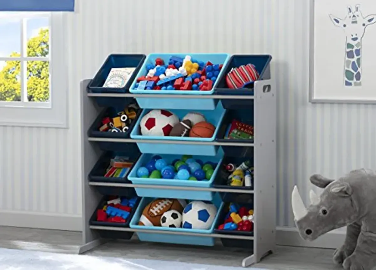 Delta Children Kids Toy Storage Organizer with 12 Plastic Bins - Greenguard Gold Certified, Grey/Blue