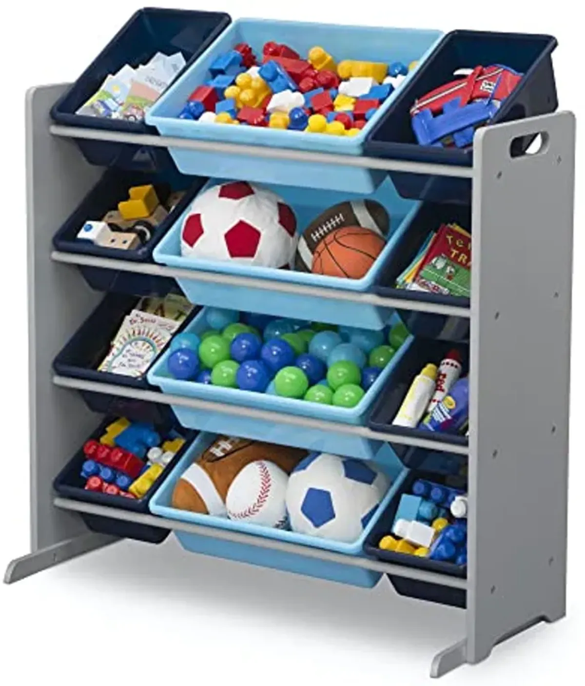 Delta Children Kids Toy Storage Organizer with 12 Plastic Bins - Greenguard Gold Certified, Grey/Blue