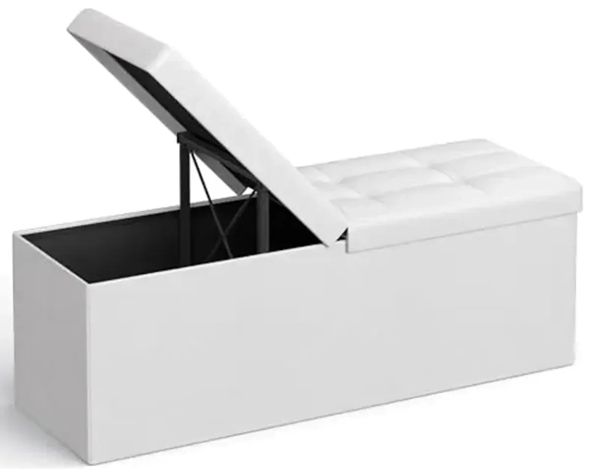SONGMICS MAZIE Collection - 43 Inches Storage Ottoman Bench with Flipping Lid, Storage Chest with Iron Frame Support, Load 660 lb, for Living Room, Bedroom, Synthetic Leather, White ULSF75WT