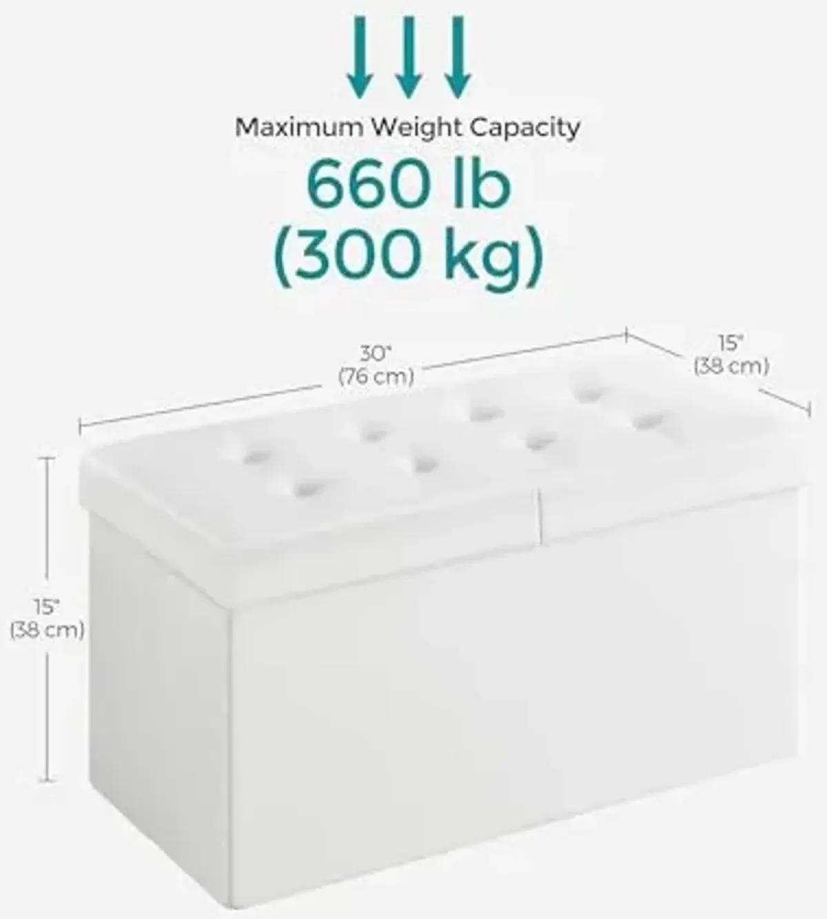 SONGMICS MAZIE Collection - 30 Inches Storage Ottoman Bench with Flipping Lid, Storage Chest Footstool, Load 660 lb, for Entryway, Living Room, Bedroom, Synthetic Leather, White ULSF45WT