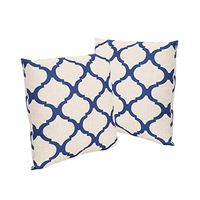 Christopher Knight Home Isia Outdoor 18" Water Resistant Square Pillows (Set of 2), Blue on Beige