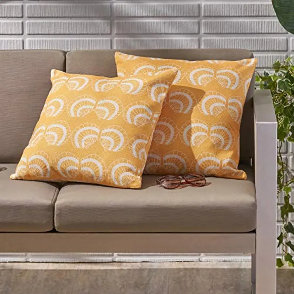 Christopher Knight Home Henry Outdoor 18" Water Resistant Square Pillows (Set of 2), Beige on Orange