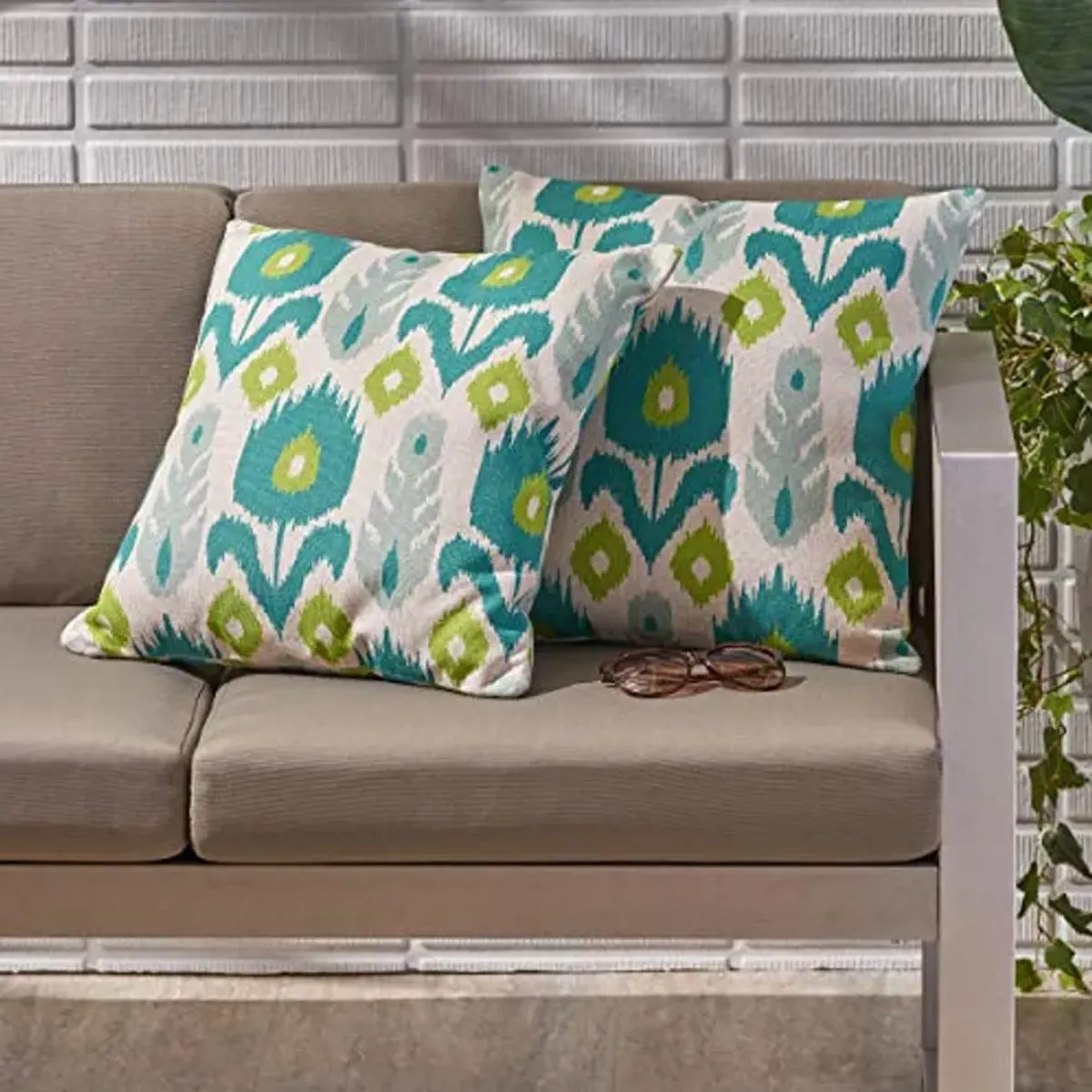 Christopher Knight Home Diego Outdoor 18" Water Resistant Square Pillows (Set of 4), Teal/Green Print