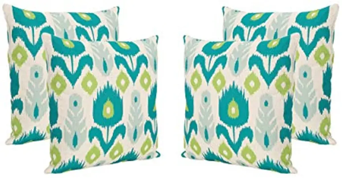 Christopher Knight Home Diego Outdoor 18" Water Resistant Square Pillows (Set of 4), Teal/Green Print