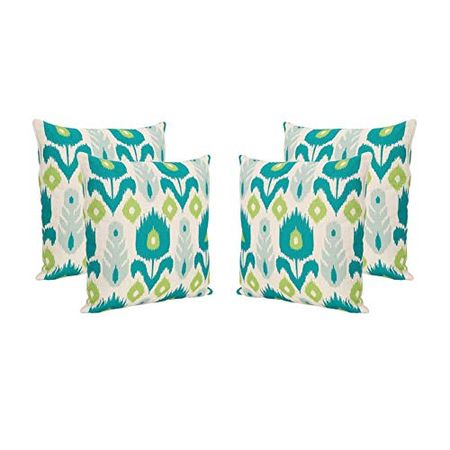 Christopher Knight Home Diego Outdoor 18" Water Resistant Square Pillows (Set of 4), Teal/Green Print