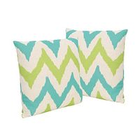 Christopher Knight Home Zora Outdoor 18" Water Resistant Square Pillows (Set of 2), Teal/Green Chevron