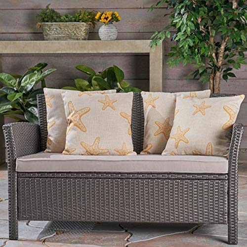 Christopher Knight Home Zona Outdoor 18" Water Resistant Square Pillows (Set of 4), Orange on Beige