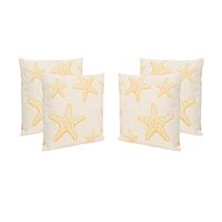 Christopher Knight Home Zona Outdoor 18" Water Resistant Square Pillows (Set of 4), Orange on Beige