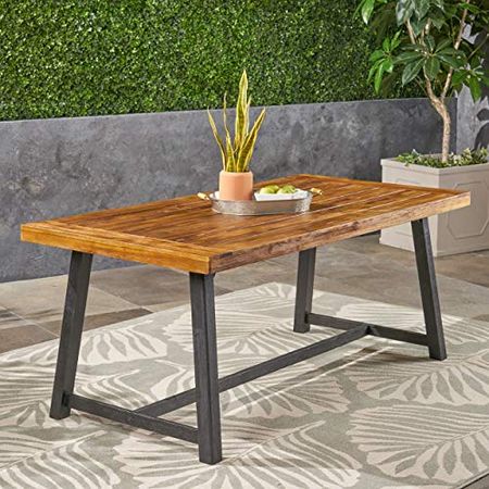 Christopher Knight Home Toby Outdoor Acacia Wood Dining Table, Sandblast Teak Finish and Black
