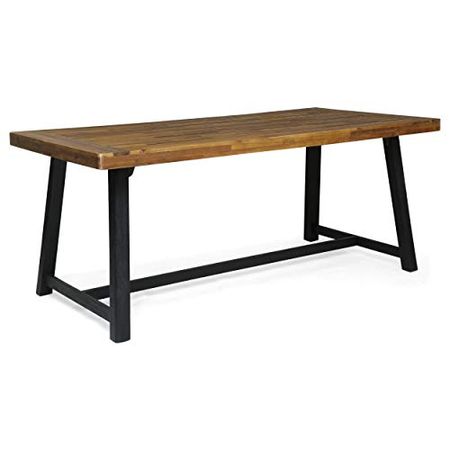 Christopher Knight Home Toby Outdoor Acacia Wood Dining Table, Sandblast Teak Finish and Black