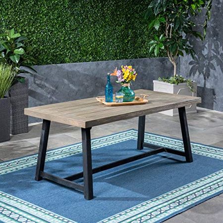 Christopher Knight Home Toby Outdoor Acacia Wood Dining Table, Sandblast Gray Finish and Black