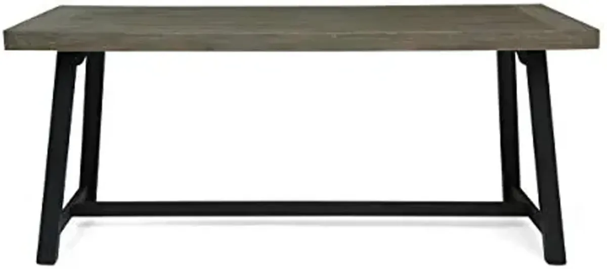 Christopher Knight Home Toby Outdoor Acacia Wood Dining Table, Sandblast Gray Finish and Black