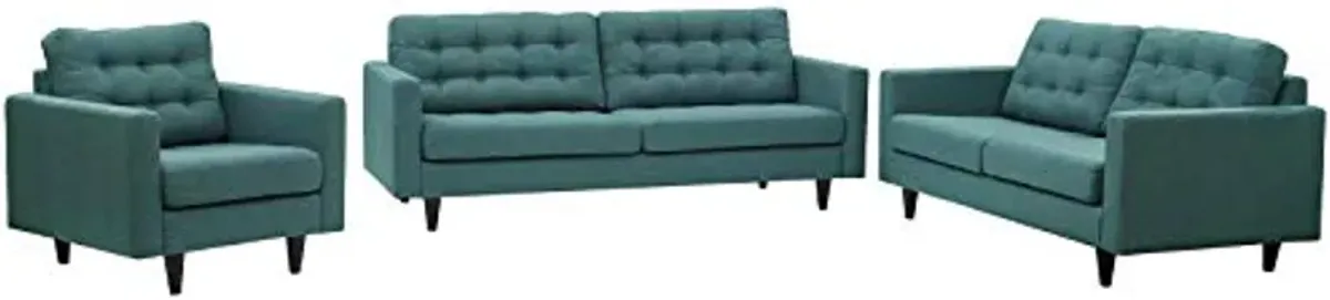 Modway Empress Sofa, Loveseat and Armchair Set of 3, Teal