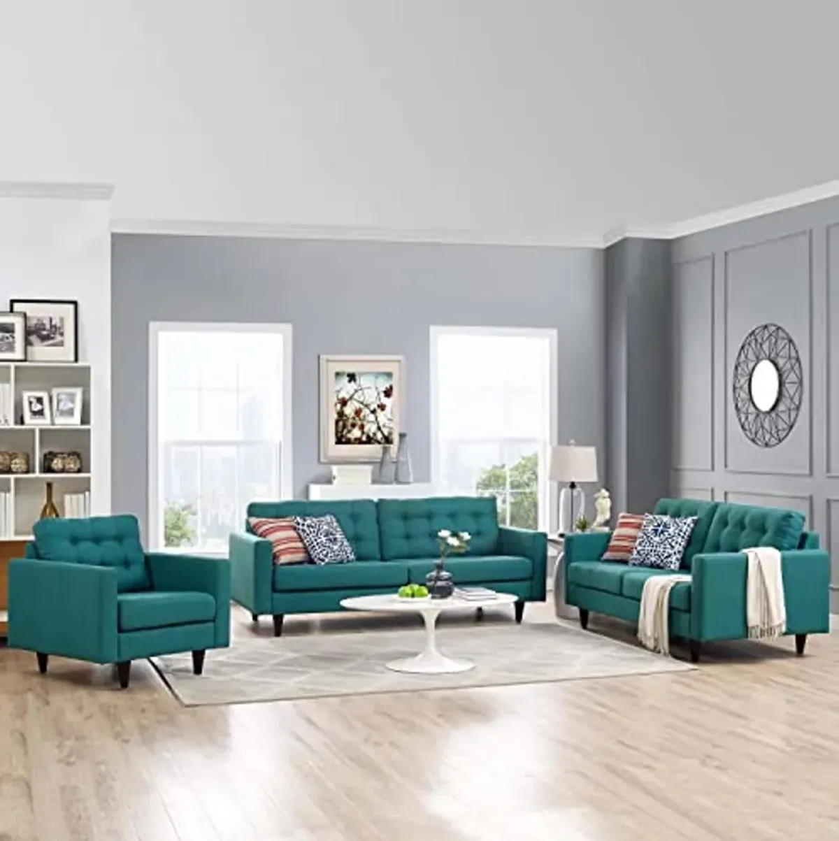 Modway Empress Sofa, Loveseat and Armchair Set of 3, Teal