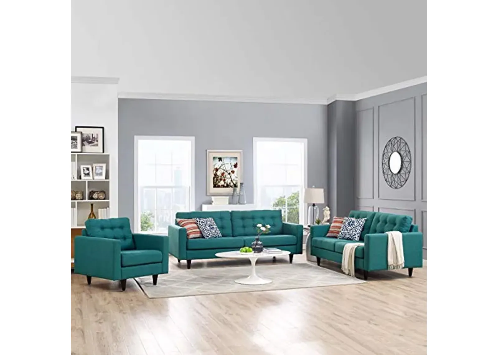 Modway Empress Sofa, Loveseat and Armchair Set of 3, Teal