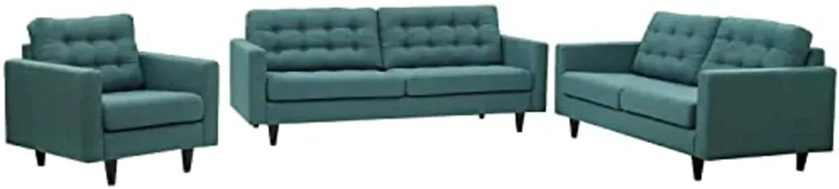 Modway Empress Sofa, Loveseat and Armchair Set of 3, Teal