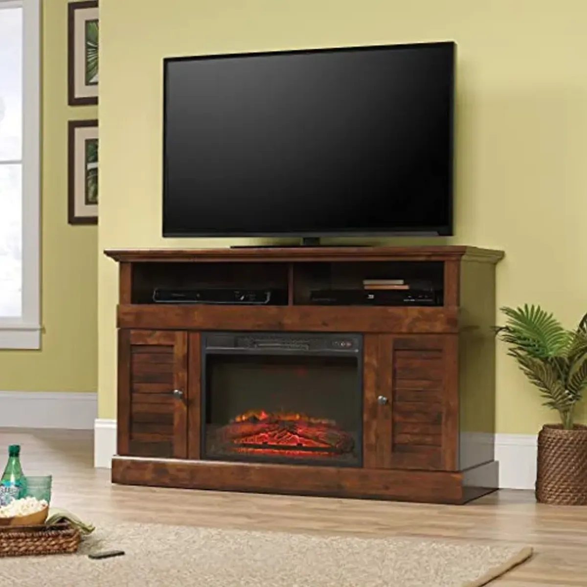 Sauder Harbor View Media Fireplace, for TVs up to 60", Curado Cherry finish