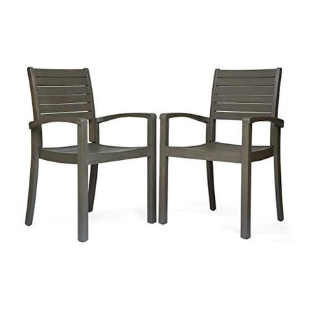 Christopher Knight Home 306432 Watts Outdoor Acacia Wood Dining Chairs, Gray (Set of 2), Grey Finish