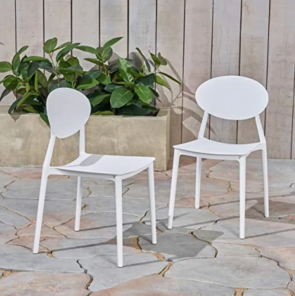 Christopher Knight Home 306512 Brynn Outdoor Plastic Chairs (Set of 2), White