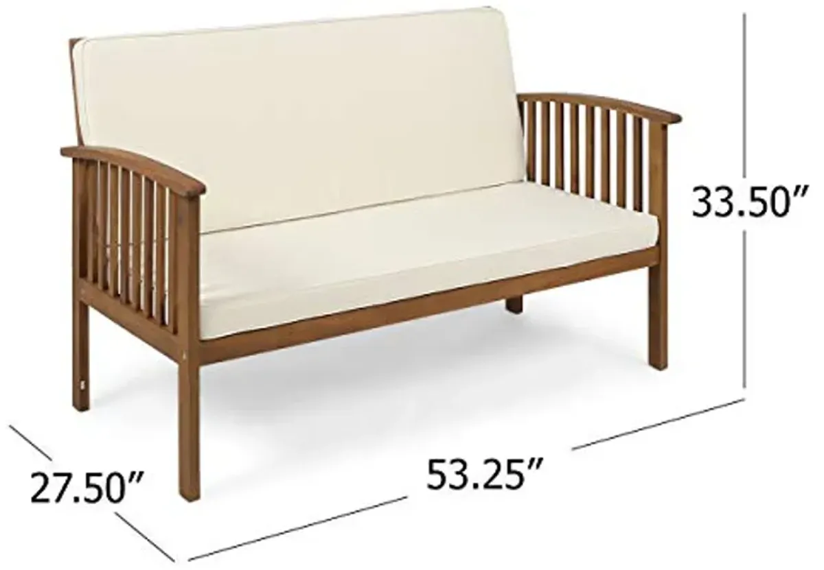 Christopher Knight Home Grace Outdoor Acacia Wood Loveseat, Brown Patina Finish and Cream