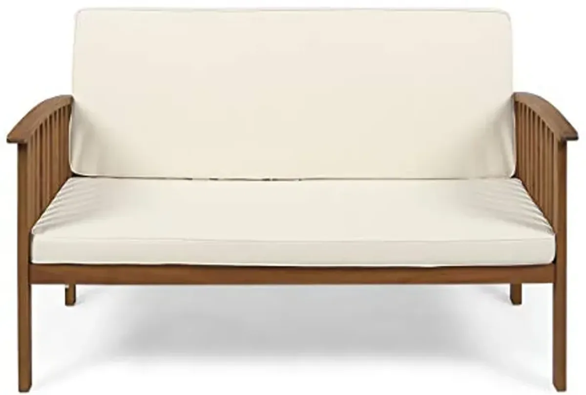 Christopher Knight Home Grace Outdoor Acacia Wood Loveseat, Brown Patina Finish and Cream