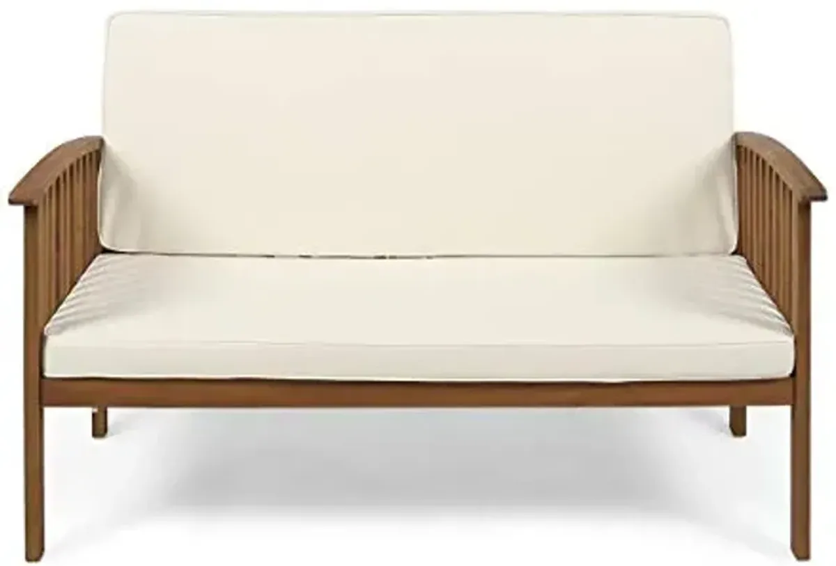 Christopher Knight Home Grace Outdoor Acacia Wood Loveseat, Brown Patina Finish and Cream