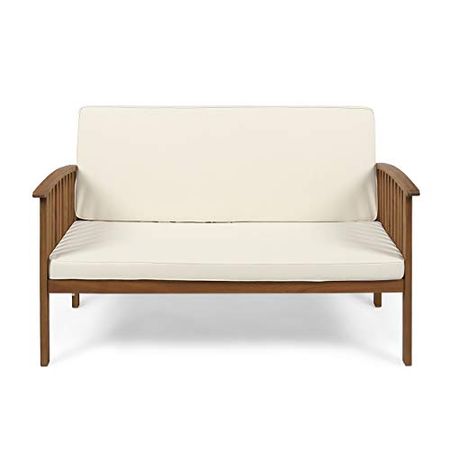 Christopher Knight Home Grace Outdoor Acacia Wood Loveseat, Brown Patina Finish and Cream