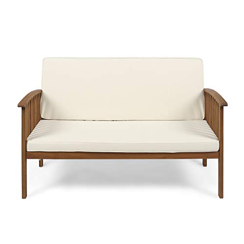Christopher Knight Home Grace Outdoor Acacia Wood Loveseat, Brown Patina Finish and Cream