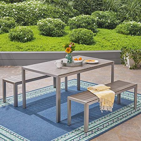 Christopher Knight Home Butler Outdoor Picnic Set, Silver + Natural