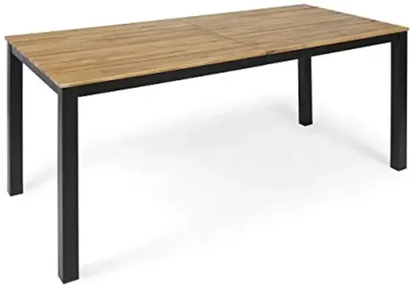 Christopher Knight Home Zak Outdoor 71" Acacia Wood Dining Table, Teak Finish, Black