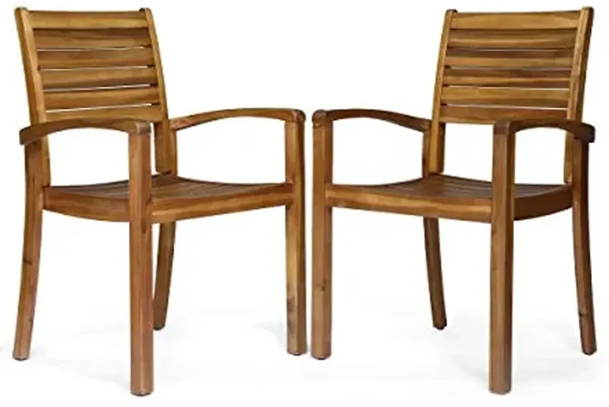 Christopher Knight Home Watts Outdoor Acacia Wood Dining Chairs, Teak Finish (Set of 2)