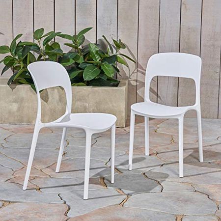 Christopher Knight Home Dean Outdoor Plastic Chairs (Set of 2), White