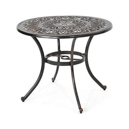 Christopher Knight Home Jamie Outdoor Round Cast Aluminum Dining Table, Shiny Copper