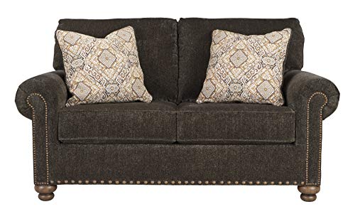 Signature Design by Ashley Stracelen New Traditional Loveseat with Nailhead Trim, Dark Brown