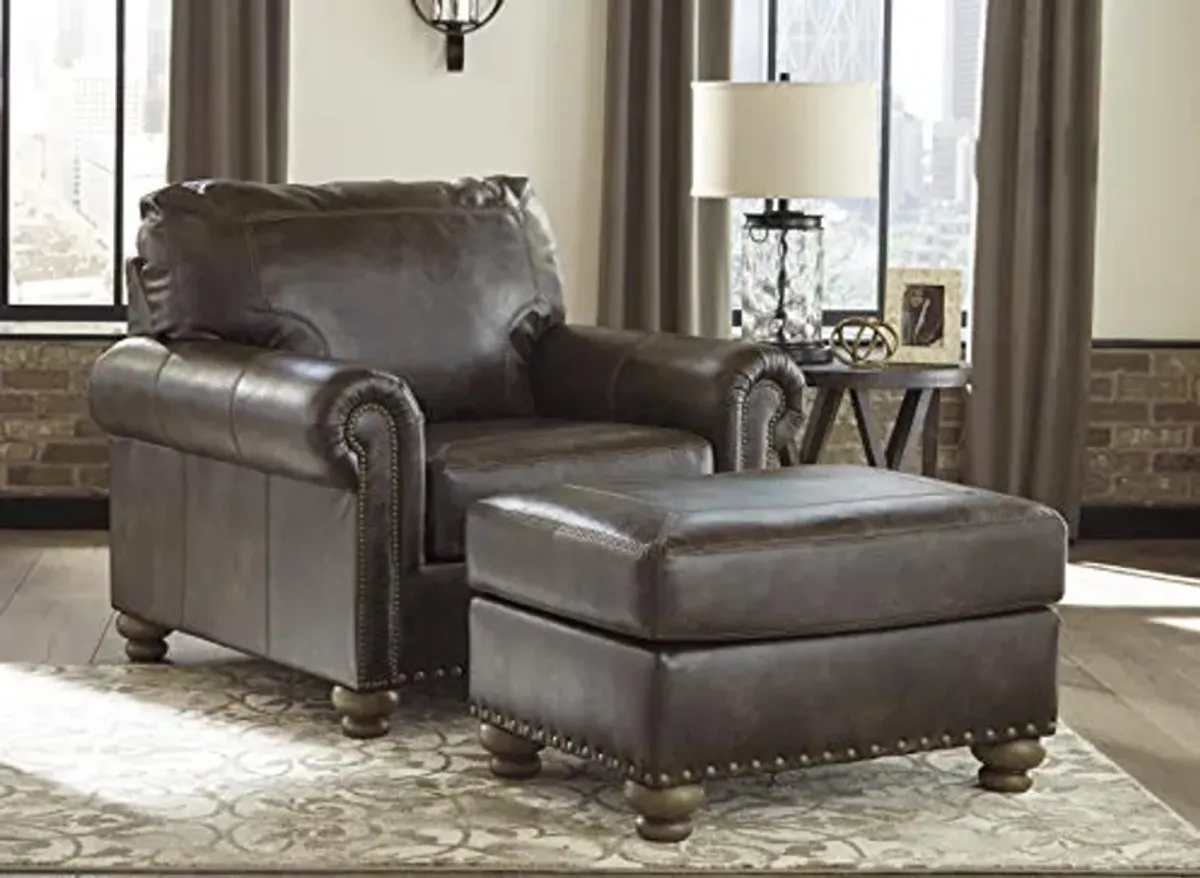 Signature Design by Ashley Nicorvo Traditional Faux Leather Chair with Gold Nailhead Trim, Brown